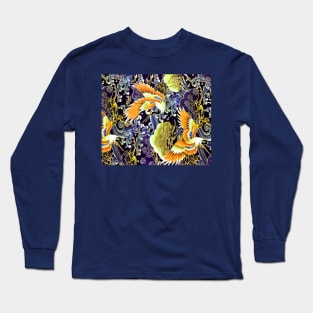 YELLOW ORANGE FLYING CRANES ,FLOWERS, SEA WAVES RED NAVY BLUE FLORAL Long Sleeve T-Shirt